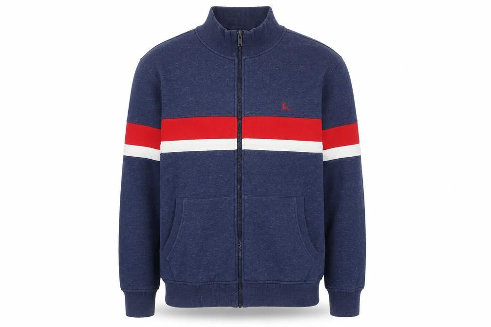 Front view of Parx Men's Blue Red Stripe Full Zip Sweatshirt XL