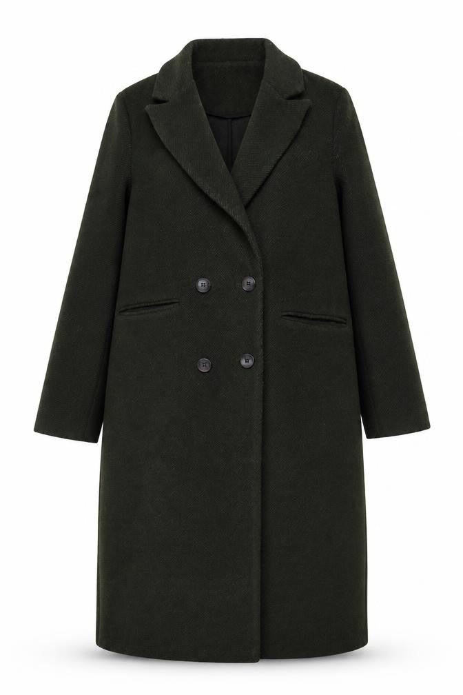 Front view of F&F Women’s Green Long Wool Blend Overcoat, size S