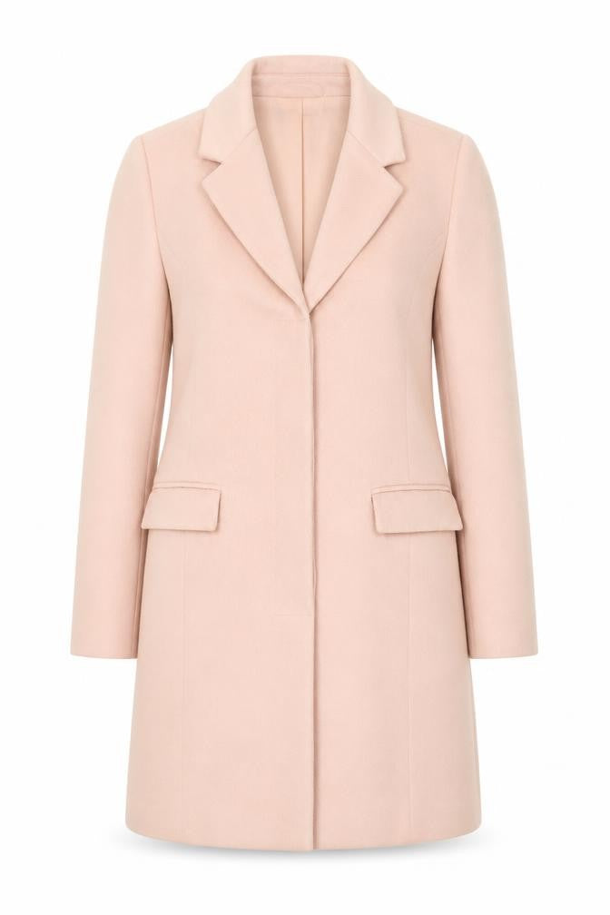 Front view of VILA Women Pink Wool Blend Long Overcoat, size S