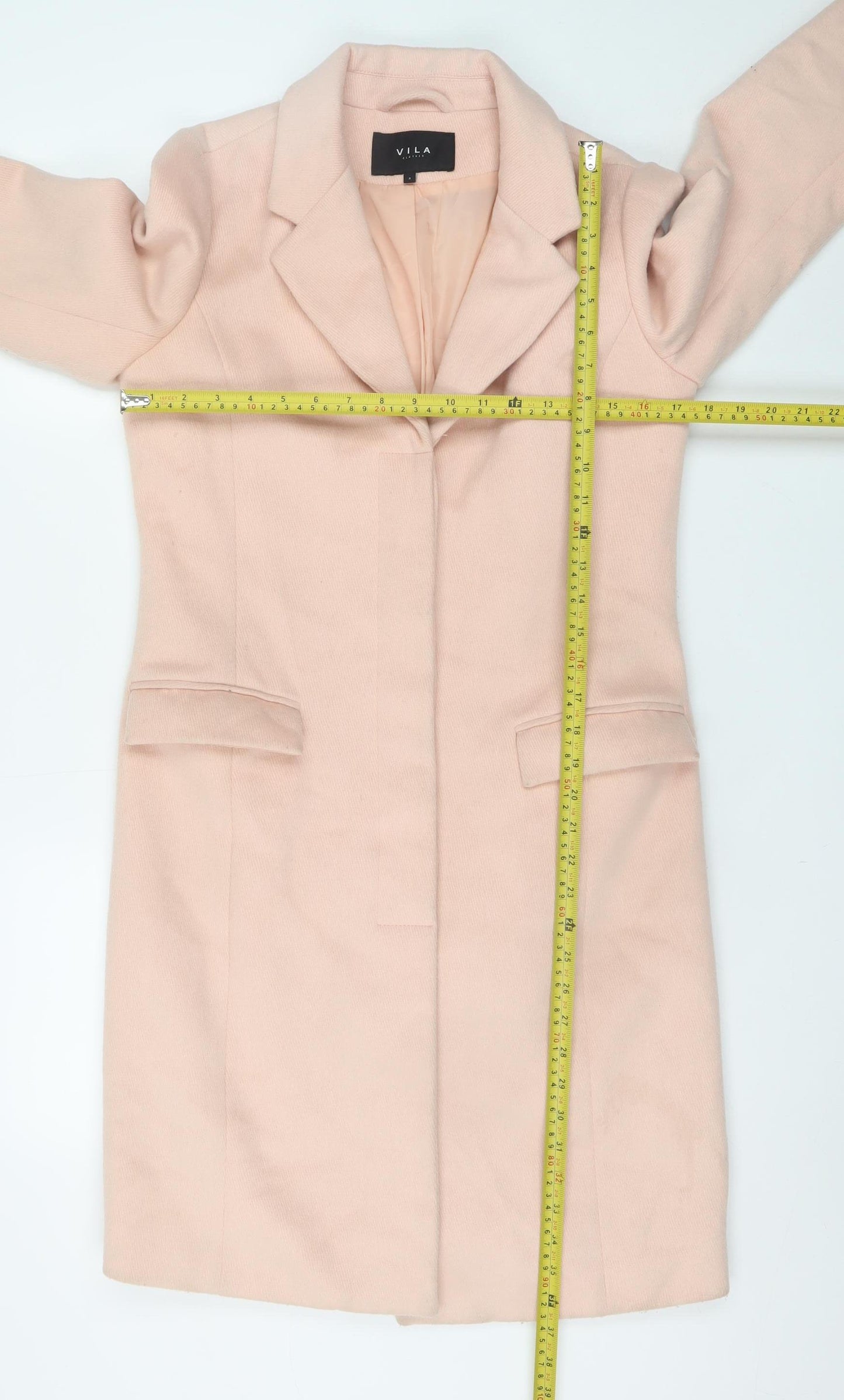 Vila Women Pink Wool Blend Long Overcoat Size S