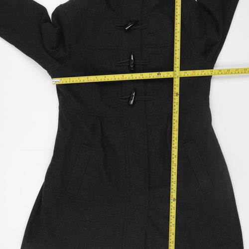 H&M Women’s Black Wool Blend Hooded Duffle Coat Size 14
