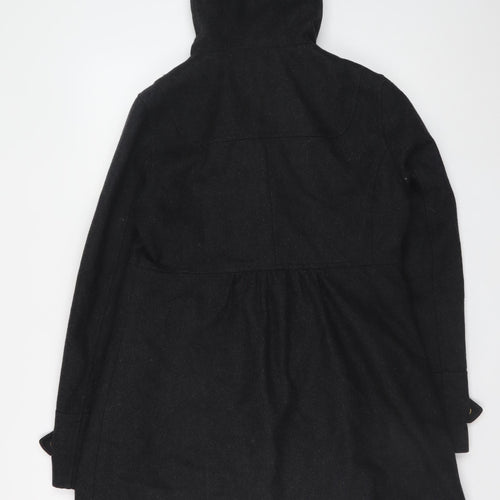H&M Women’s Black Wool Blend Hooded Duffle Coat Size 14