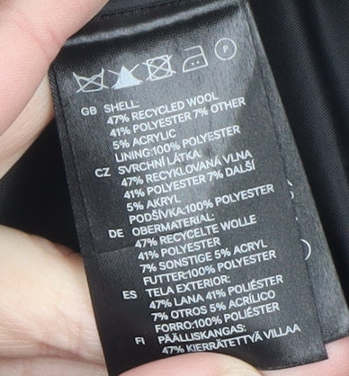 H&M Women’s Black Wool Blend Hooded Duffle Coat Size 14
