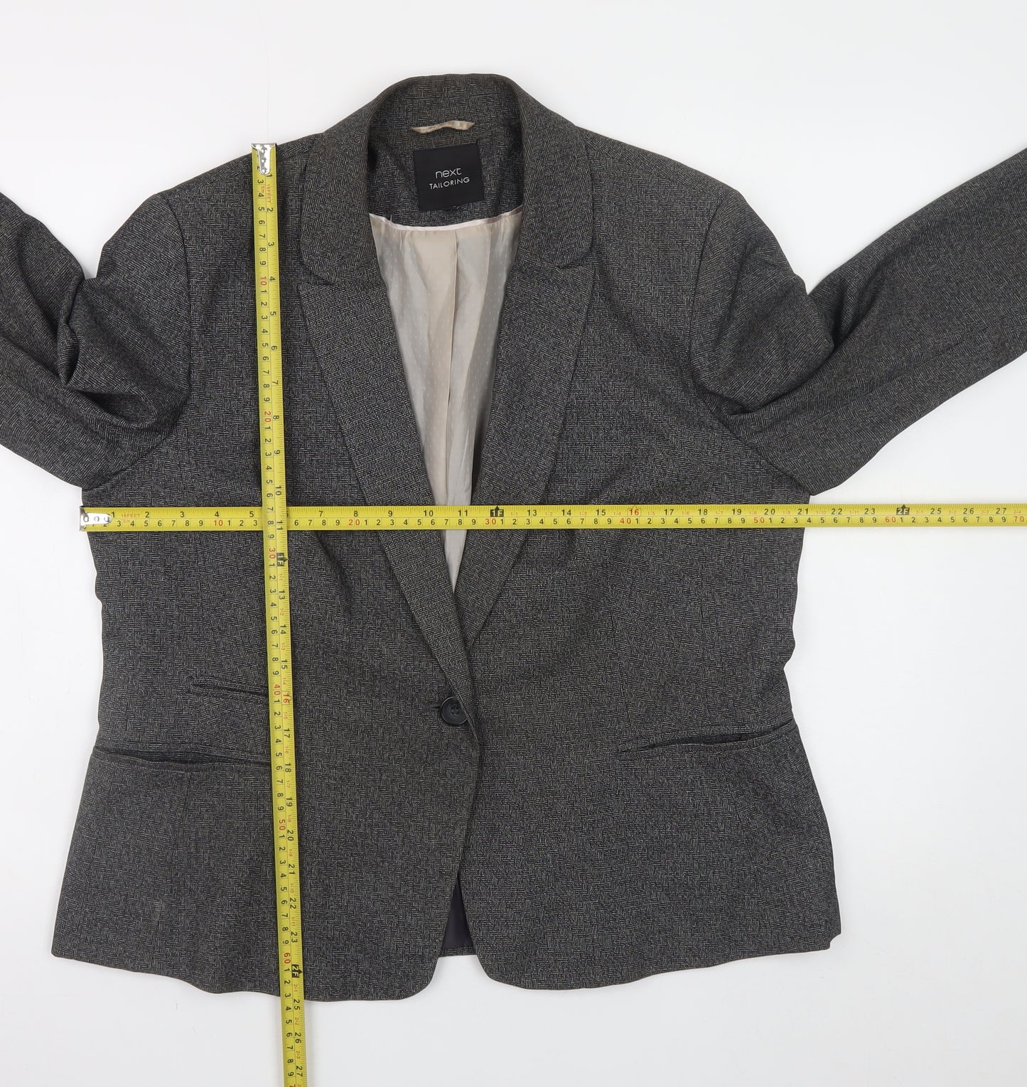 Next Women Grey Blazer Jacket UK 18 Tailored Classic Lined Stretch