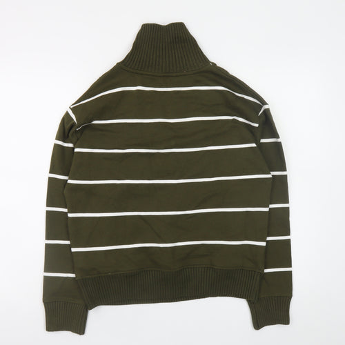 Marks and Spencer Women Green Striped 1/2 Zip High Neck Jumper Size S