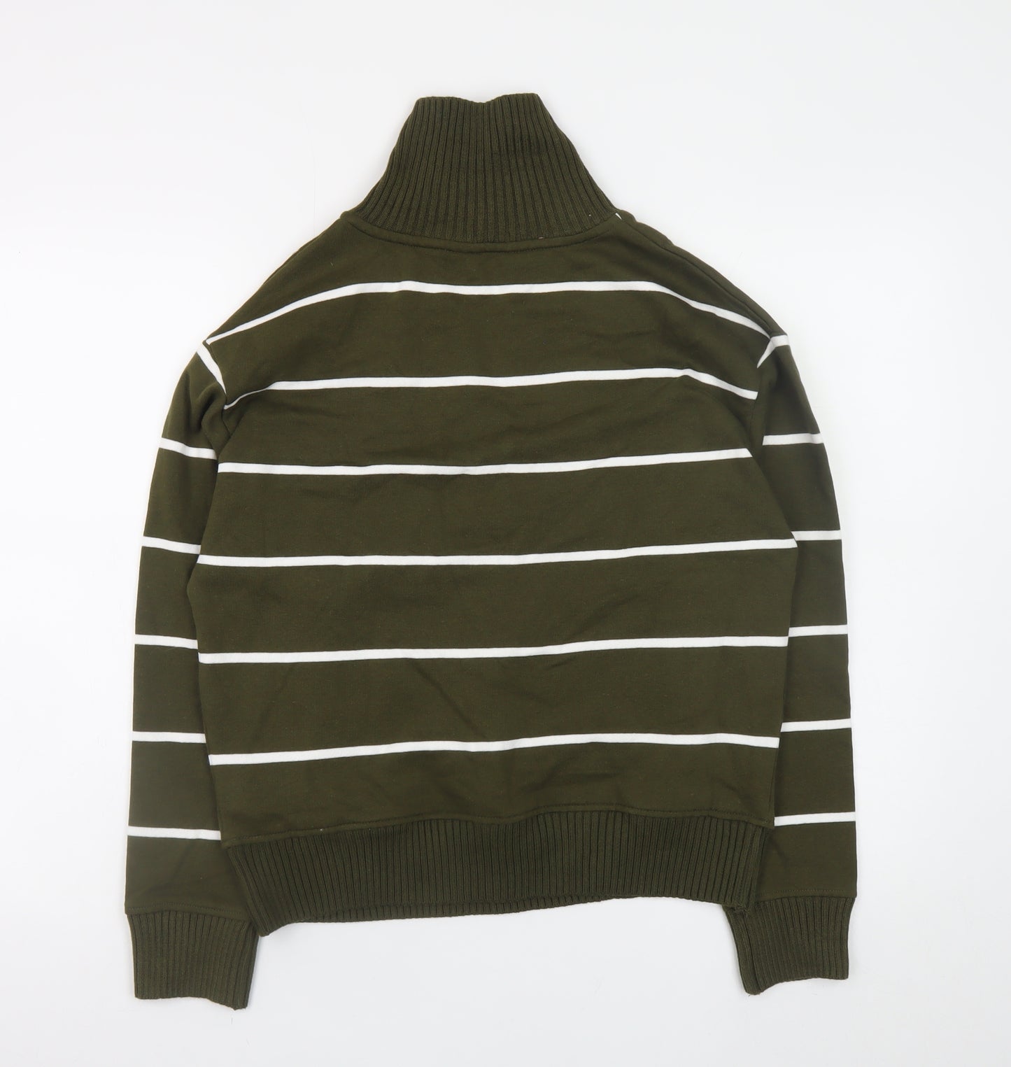 Marks and Spencer Women Green Striped 1/2 Zip High Neck Jumper Size S