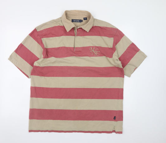 Maine New England Men's Multicoloured Striped Polo Shirt L Cotton