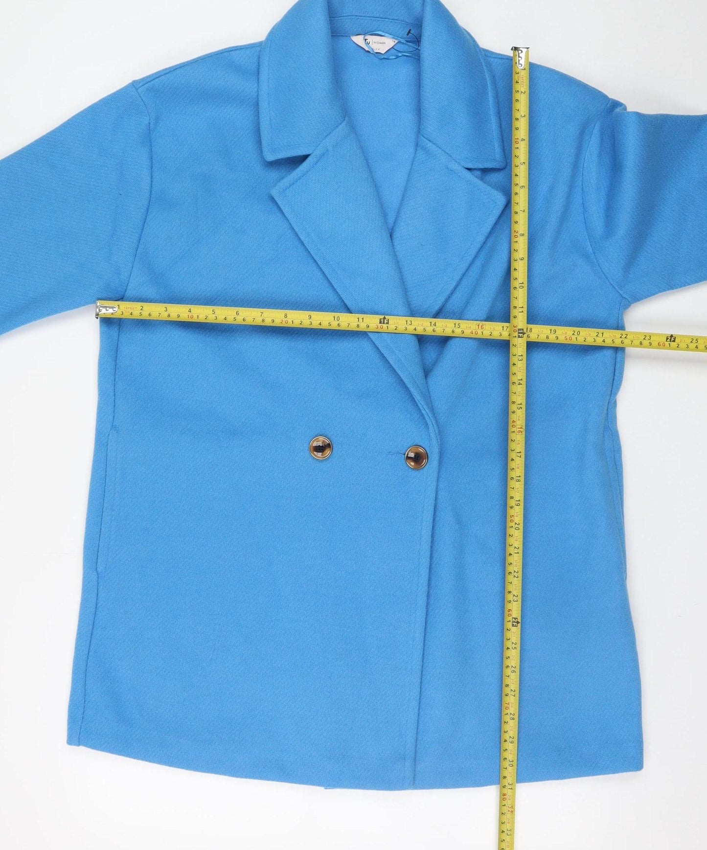 Tu Women’s Blue Size 14 Long Sleeve Mid-Length Overcoat