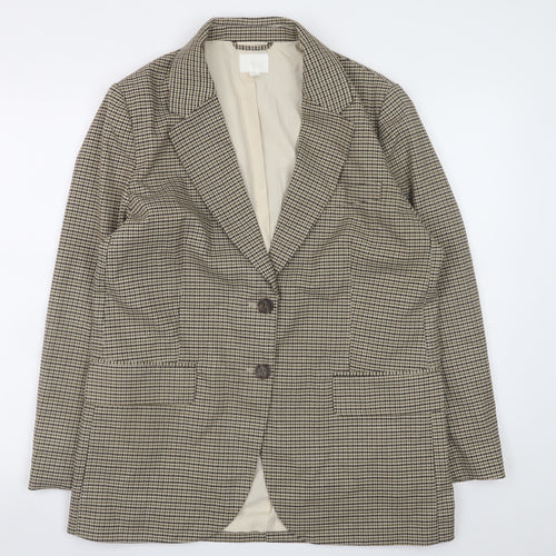 H&M Women Beige Checked Blazer S Classic Work Office Jacket