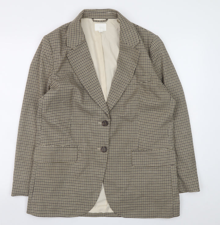 H&M Women Beige Checked Blazer S Classic Work Office Jacket