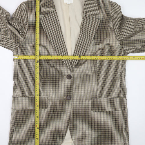 H&M Women Beige Checked Blazer S Classic Work Office Jacket