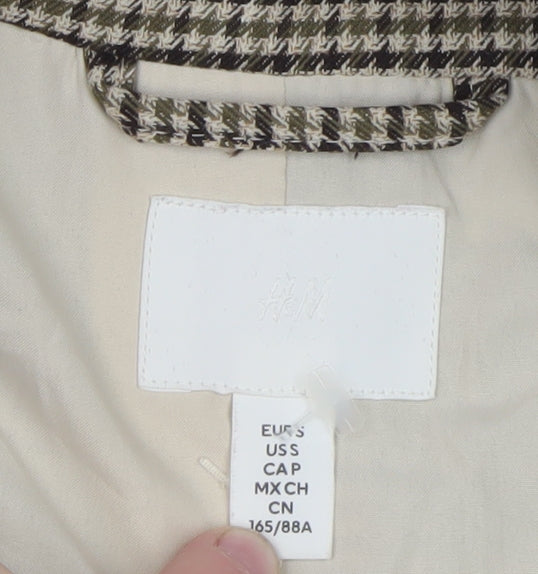 H&M Women Beige Checked Blazer S Classic Work Office Jacket