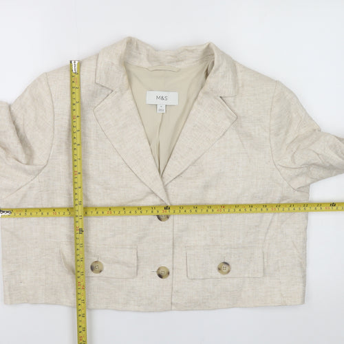 Marks and Spencer Women Beige Linen Blend Cropped Blazer Size 16