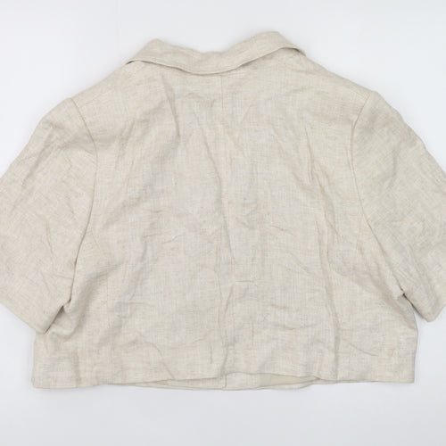 Marks and Spencer Women Beige Linen Blend Cropped Blazer Size 16