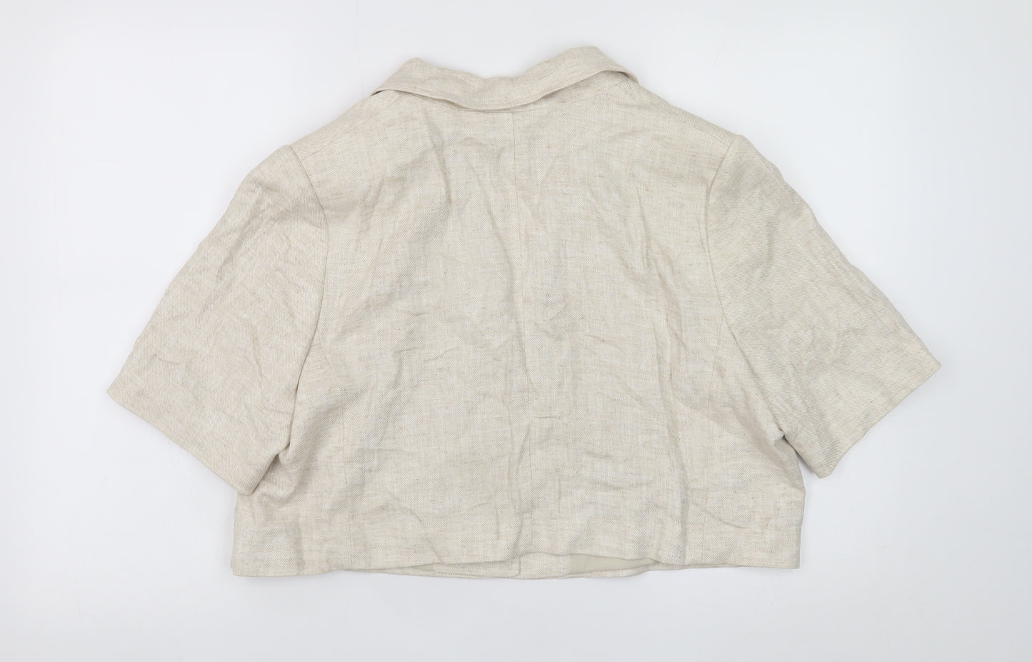 Marks and Spencer Women Beige Linen Blend Cropped Blazer Size 16