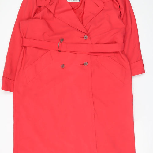 Nuage Women Red Long Trench Coat Belted Waterproof Size 14