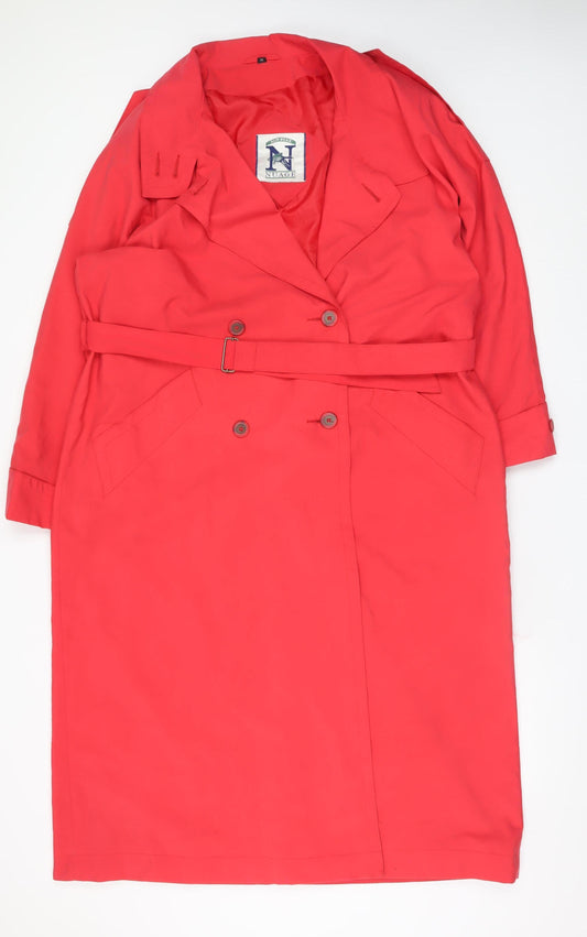 Nuage Women Red Long Trench Coat Belted Waterproof Size 14