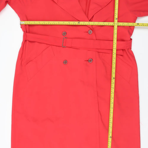 Nuage Women Red Long Trench Coat Belted Waterproof Size 14