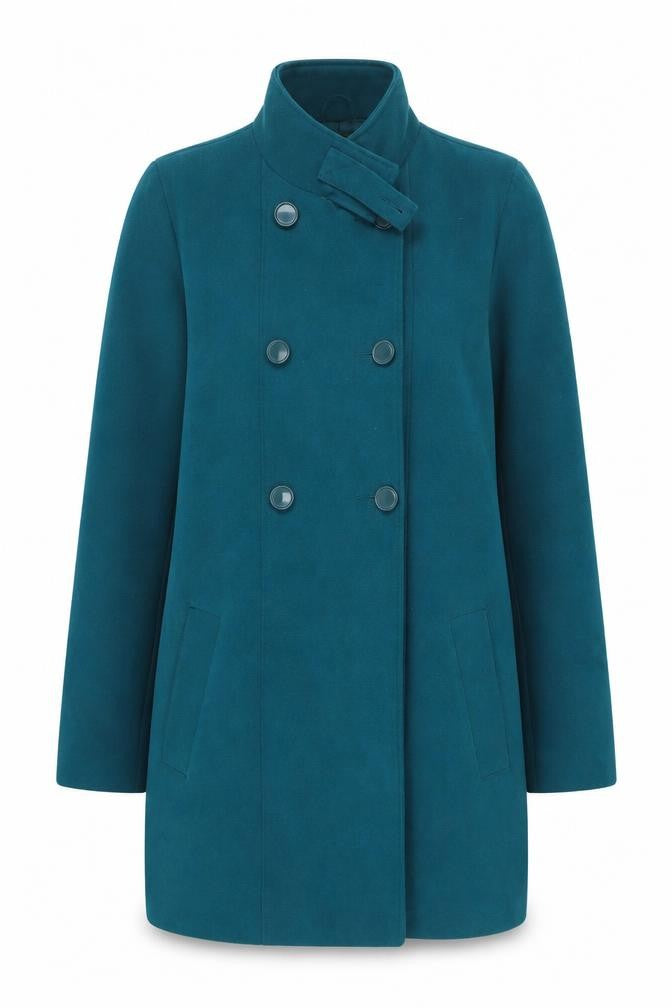 Front view of La Redoute Women Blue, size 14, Double-Breasted Pea Coat