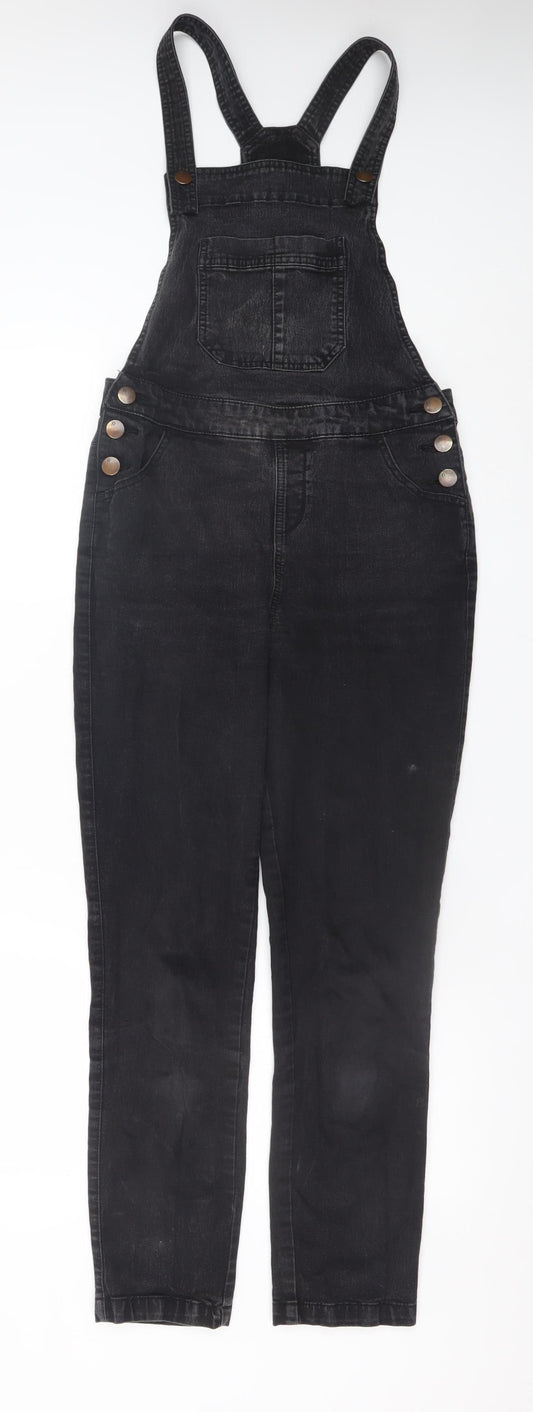 Red Herring Women's Black Denim Dungarees Size 8 Skinny Stretch