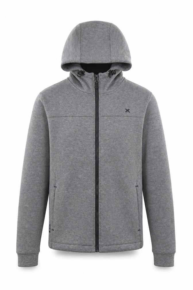 Front view of DLX Athletic Men's Grey Full Zip Hooded Sweatshirt XS