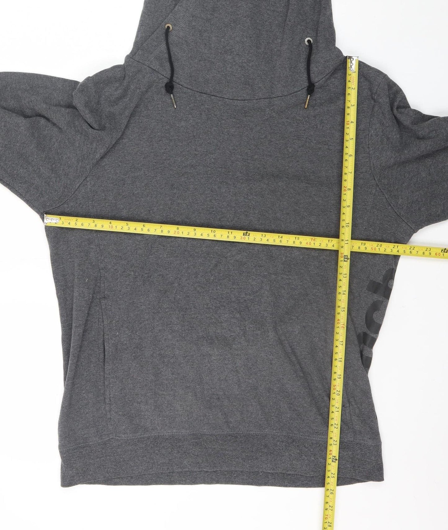 Bench Women's Grey Large Pullover Hoodie with Drawstring Cowl Neck