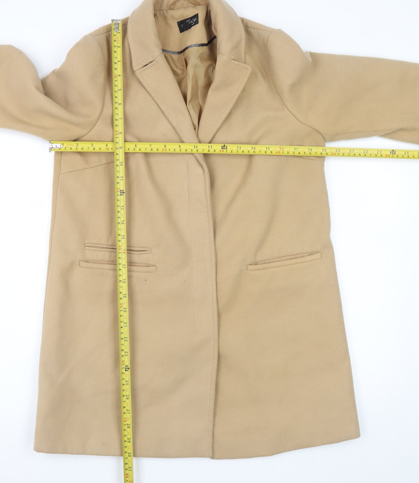 Topshop Petite Beige Mid-Length Single-Breasted Coat UK 10