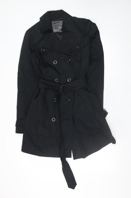 Esprit Women Black Trench Coat Size 8 Belted Mid-Length Classic Style