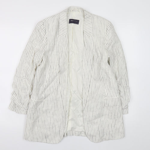 Marks and Spencer Women's White Striped Linen Blend Blazer UK 10