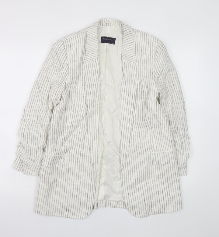 Marks and Spencer Women's White Striped Linen Blend Blazer UK 10
