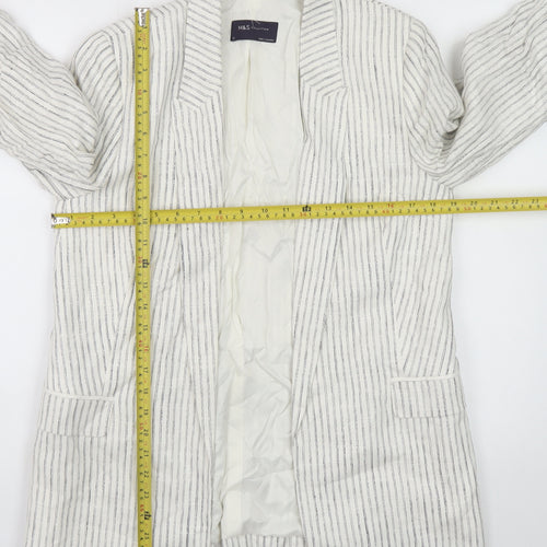 Marks and Spencer Women's White Striped Linen Blend Blazer UK 10