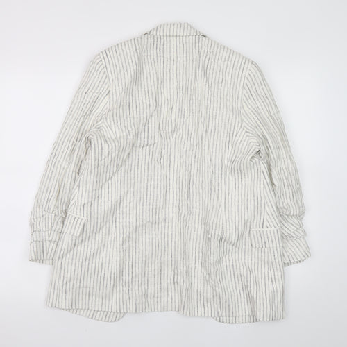 Marks and Spencer Women's White Striped Linen Blend Blazer UK 10