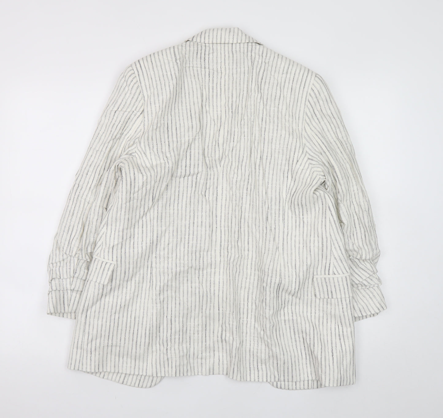 Marks and Spencer Women's White Striped Linen Blend Blazer UK 10