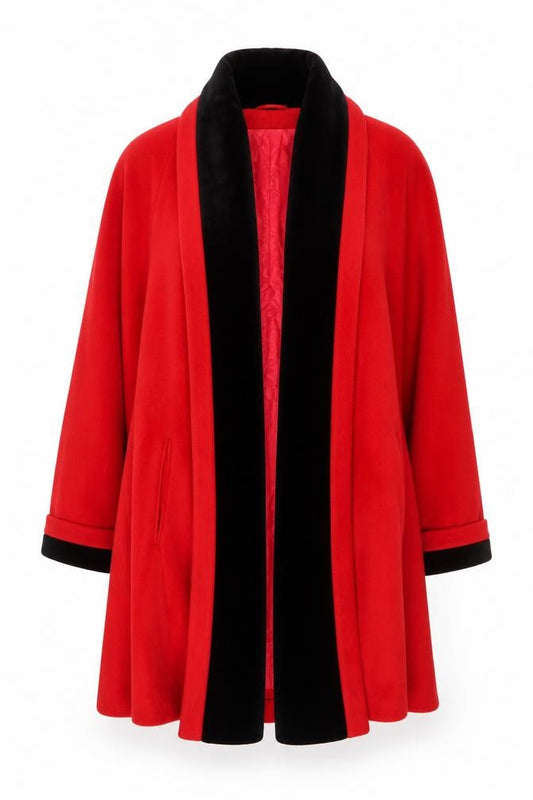 Front view of Private Line Women's Red Wool Cashmere Mid-Length Coat UK 10
