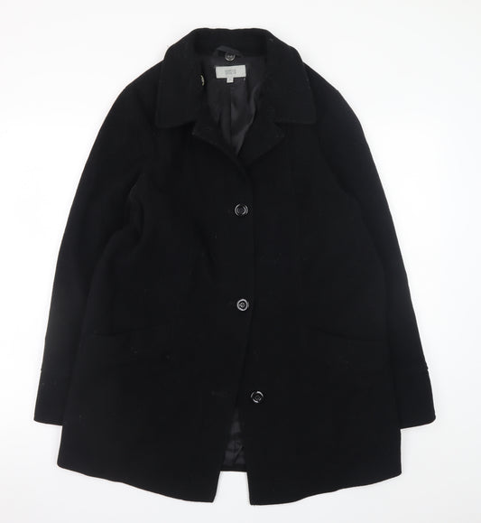 Marks and Spencer Women's Black Wool Blend Overcoat Size 14 Classic Style