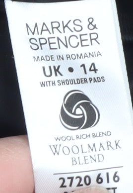 Marks and Spencer Women's Black Wool Blend Overcoat Size 14 Classic Style