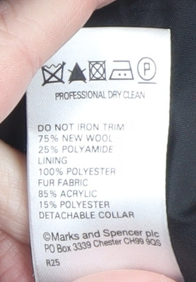 Marks and Spencer Women's Black Wool Blend Overcoat Size 14 Classic Style