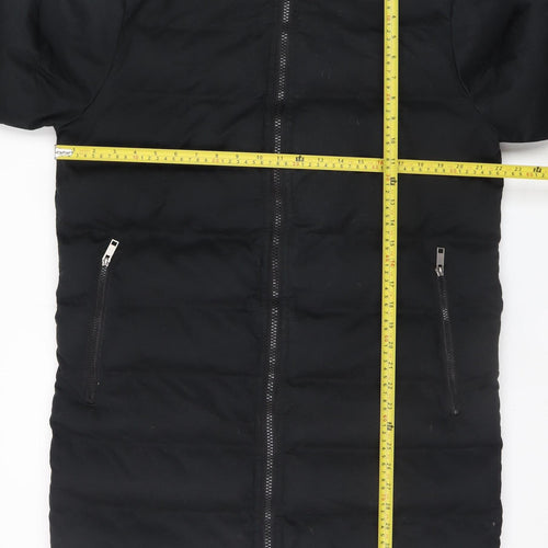 Blend Men's Black Long Puffer Coat Hooded L Size Winter Jacket