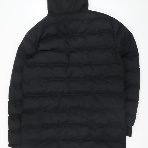 Blend Men's Black Long Puffer Coat Hooded L Size Winter Jacket