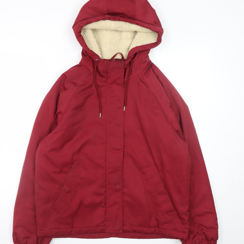 Stay Womens Red Hooded Puffer Jacket Size M Polyester Winter Coat