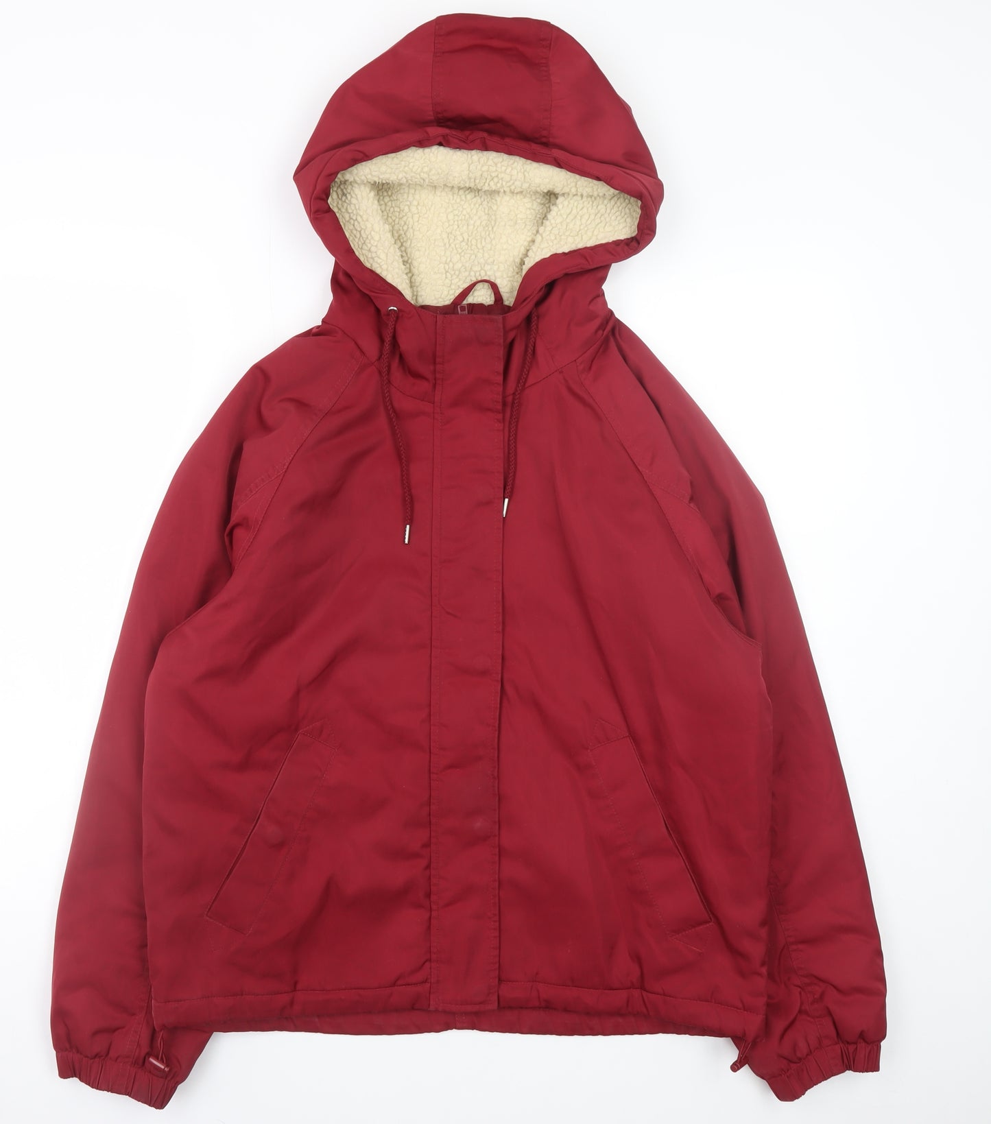 Stay Womens Red Hooded Puffer Jacket Size M Polyester Winter Coat