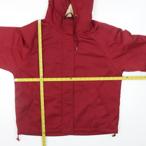 Stay Womens Red Hooded Puffer Jacket Size M Polyester Winter Coat