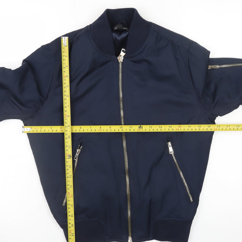Topshop Women Navy Blue Bomber Jacket UK 8 Polyester Zip Pockets