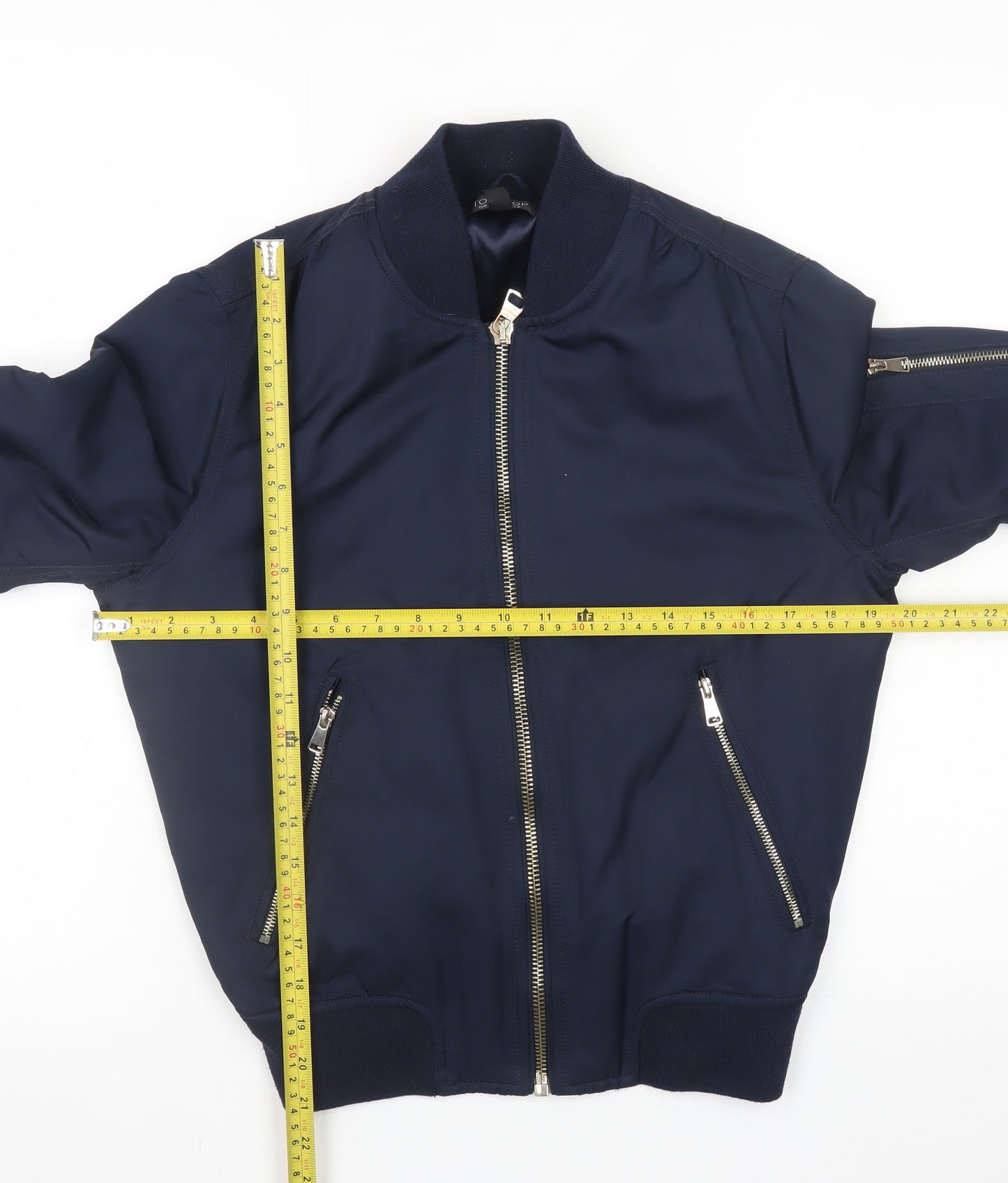 Topshop Women Navy Blue Bomber Jacket UK 8 Polyester Zip Pockets