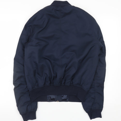 Topshop Women Navy Blue Bomber Jacket UK 8 Polyester Zip Pockets