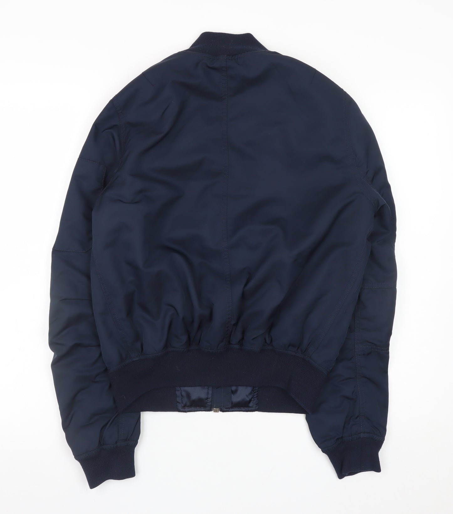 Topshop Women Navy Blue Bomber Jacket UK 8 Polyester Zip Pockets