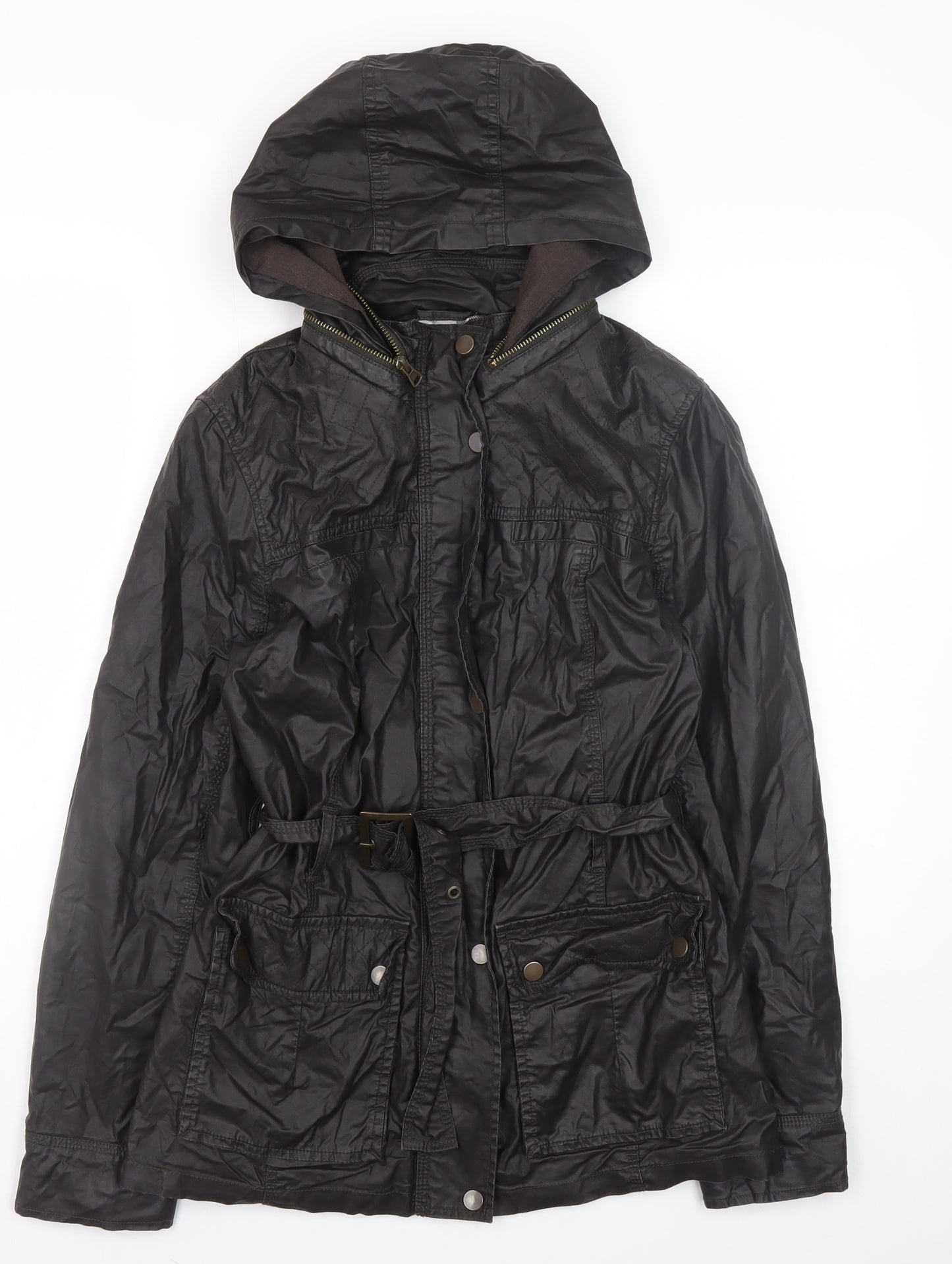 Marks and Spencer Womens Brown Hooded Belted Parka Jacket Size 10