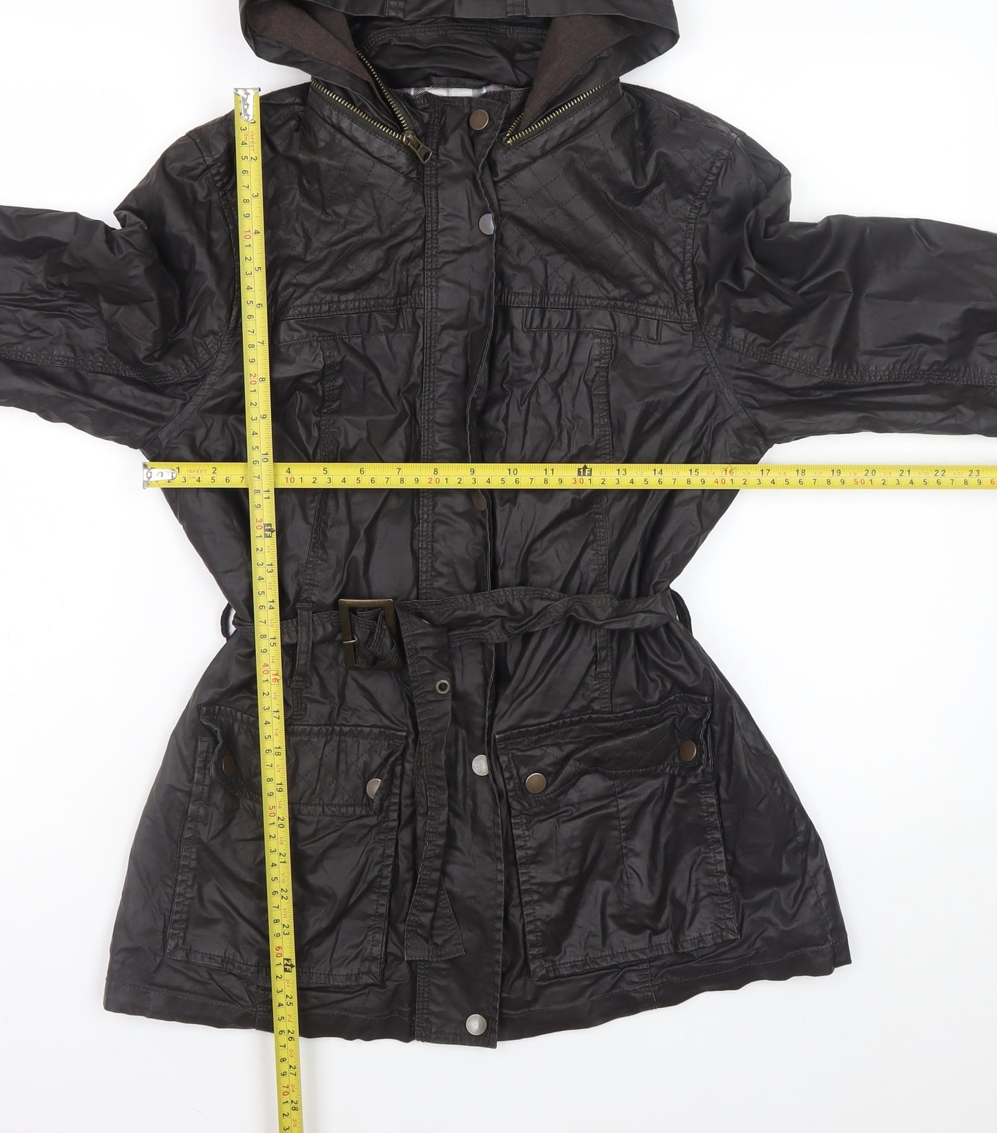 Marks and Spencer Womens Brown Hooded Belted Parka Jacket Size 10