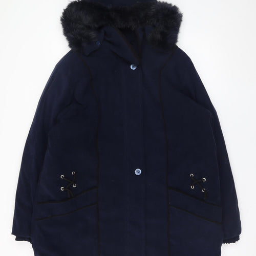 Danpol Women's Blue L Hooded Faux Fur Trim Parka Coat Size L