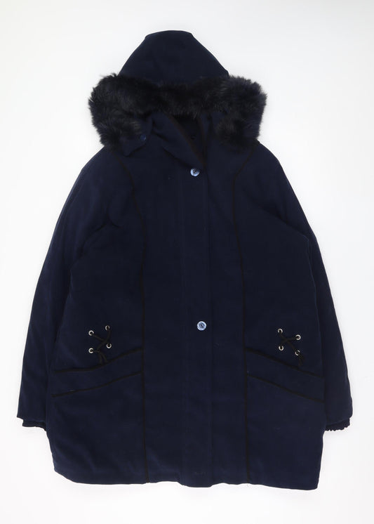 Danpol Women's Blue L Hooded Faux Fur Trim Parka Coat Size L